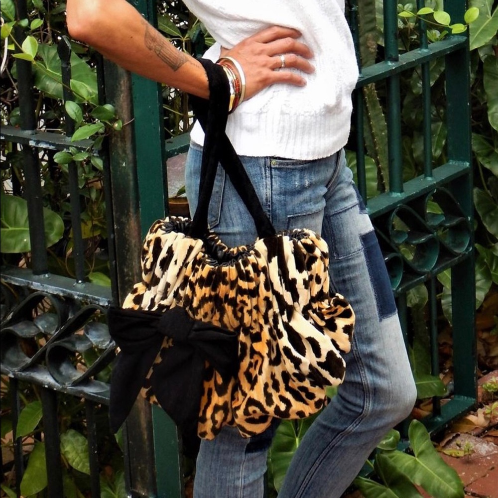 Handmade velvet jaguar handbag